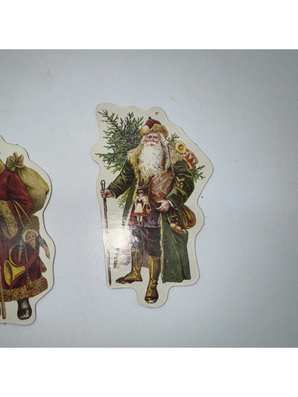 Vtg Victorian Old World Santa Ornament Lot Die Cut cardboard 2 Sided Christmas